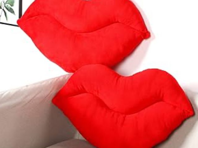 Lot 96-157469 - 2 Pcs 3D Red Lips Throw Pillows Smooth Soft Velvet Plush
New