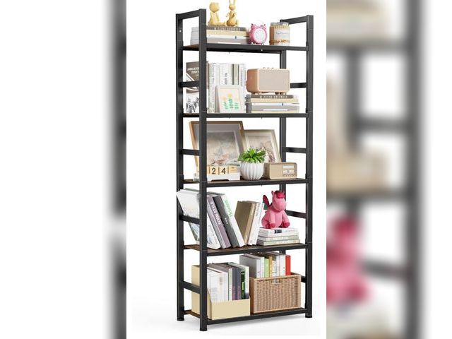 Lot 96-173727 - Book Shelf - 5-Tier Space-Saving Bookcase with Sidebars &amp; Leveling Feet, Rustproof Storage Shelv...