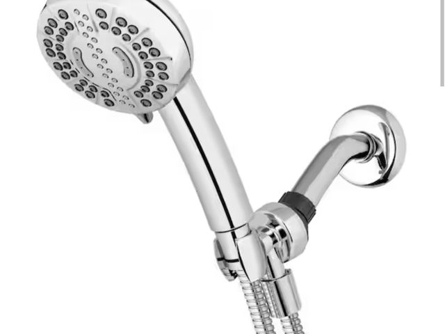 Lot 96-174339 - Waterpik 7-Spray Patterns with 1.8 GPM 4 in. Wall Mount Adjustable Handheld Shower Head in Chrome Ne...