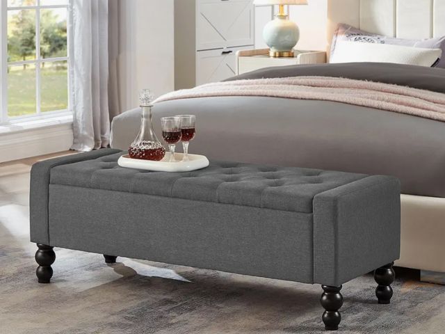 Lot 96-172966 - 50" W Storage Ottoman Bench with Safety Hinge, Load up to 660 lb Ottoman with Storage, Upholstered T...