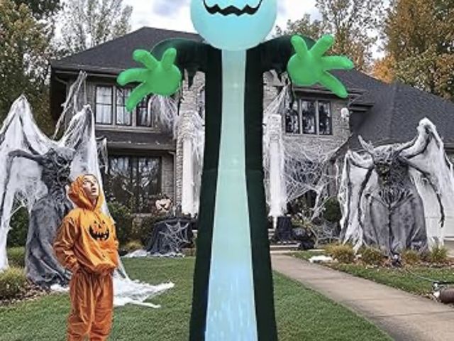 Lot 96-194639 - 14 Ft Giant Halloween Inflatable Pumpkin Ghost with Rotating Blue Lights Outdoor Decoration Blow Up ...