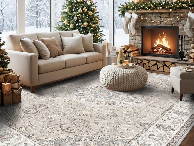Lot 96-207657 - 10x14 Washable Vintage Area Rug - Large Rugs for Living Room Soft Stain Resistant Carpet with Non-Sl...