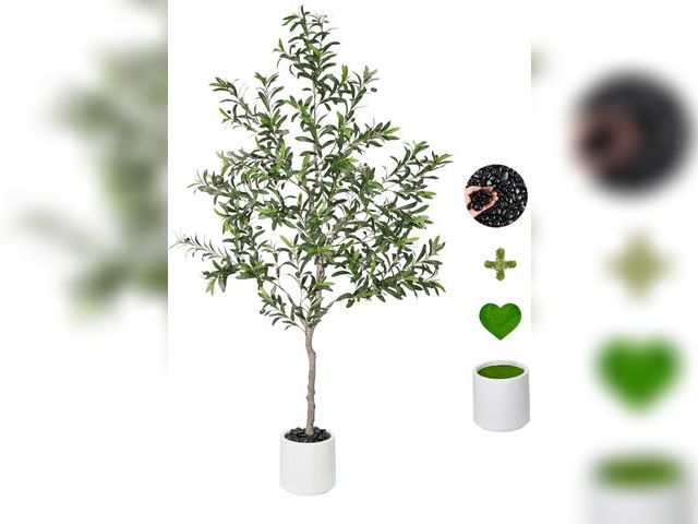 Lot 96-186613 - Artificial Olive Trees Indoor,Faux Olive Tree with White Planter Pot,Artificial Plants Lifelike Frui...