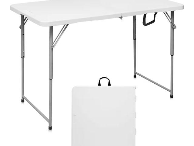 Lot 96-187726 - Blyiable 4 Foot Small White Plastic Folding Utility Table
Portable, Heavy Duty, Fold-in-Half, Indoor...