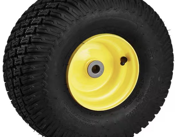 Lot 96-211114 - SKYSHALO Lawn Mower Tires with Rim, 15x6-6 in. Tubeless Tractor Tires, 2-Pack Tire and Wheel Assembl...