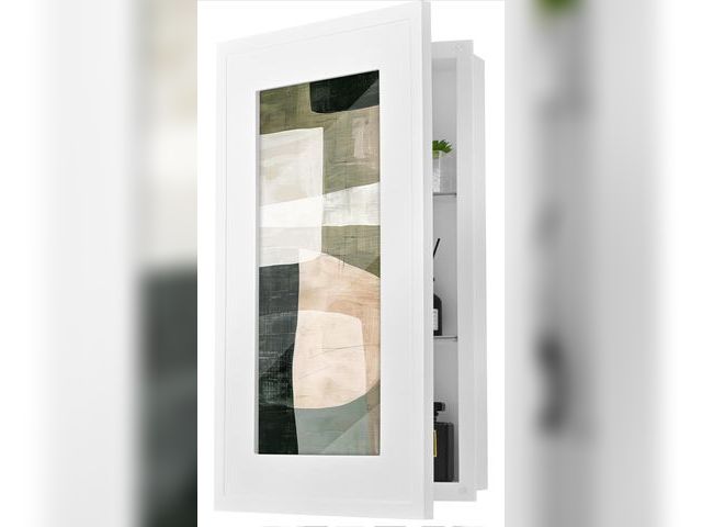 Lot 96-178962 - Concealed Medicine Cabinet 14×24 Recessed, Picture Frame Medicine Cabinet, Farmhouse White Wood Fram...