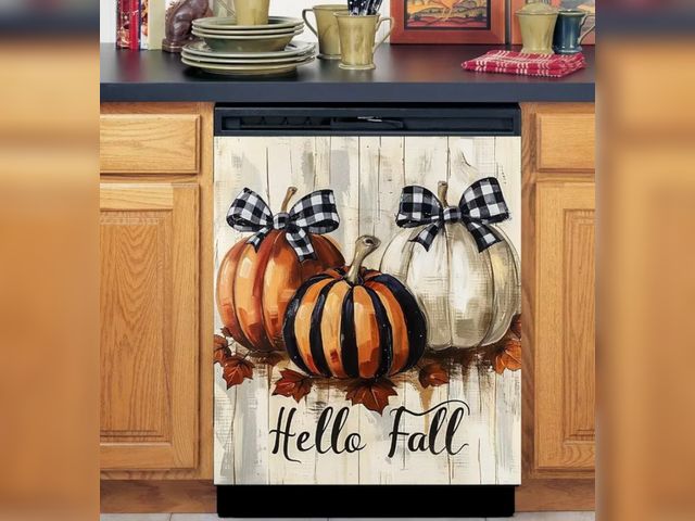 Lot 96-175783 - Generic Pumpkin and Maple Leaves on Rustic Wood Boards Dishwasher Face Cover Magnetic,Magnetic Dishw...