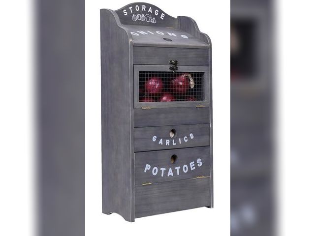 Lot 96-180204 - ARTAWEIN Potato Storage Bin Wall-mountable Potato Box with Lid Rustic and Garlic Drawer Onion Organi...