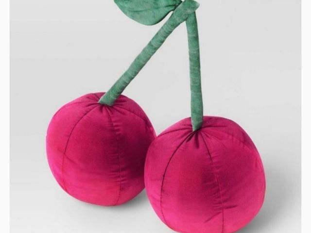 Lot 96-167291 - 2 Pack Room Essentials Velvet Cherries Throw Pillow in Berry New