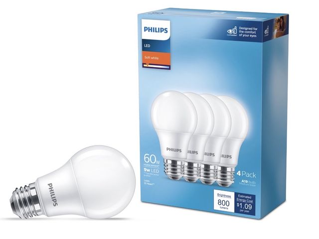 Lot 96-227710 - Philips LED 60-Watt Equivalent A19 General Purpose Household Light Bulb, Frosted Soft White, Non-Dim...