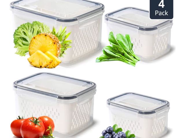 Lot 96-190837 - Pack of 4 Fruit Fresh Produce Protector, Grape Container for Fridge, Fruit Saver Lettuce Container w...