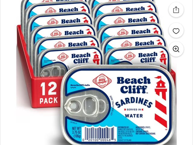 Lot 96-166299 - Beach Cliff SardinesUMRT in Water, 3.75 oz Can (Pack of 12) - Wild Caught Sardines - 12g Protein per...