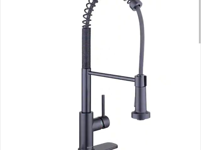 Lot 96-177850 - Glacier Bay 
Paulina Single-Handle Spring Neck Pull Down Sprayer Kitchen Faucet in Matte Black New M...