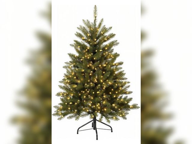 Lot 96-176754 - 4FT Pre-Lit Christmas Tree with 200 Clear Lights, Green Dunhill Fir, Hinged Design, Safe PVC Branche...