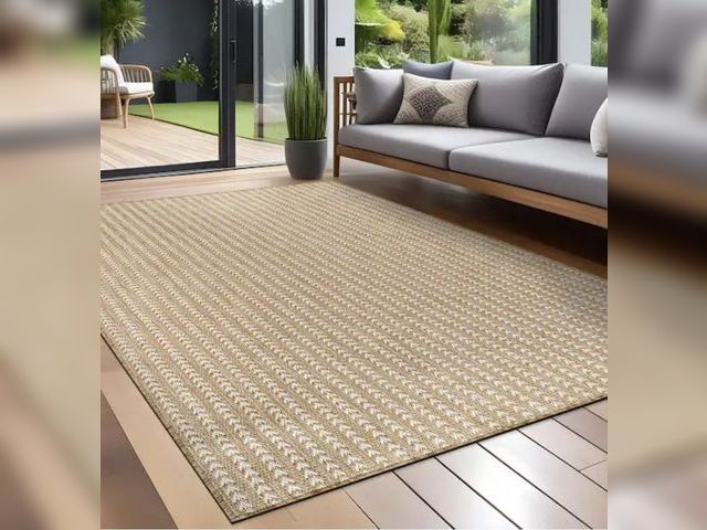 Lot 96-232698 - Beverly Rug Arrow Natural 8 ft. x 10 ft. Chevron Striped Washable Indoor Outdoor Area Rug New Msrp $...