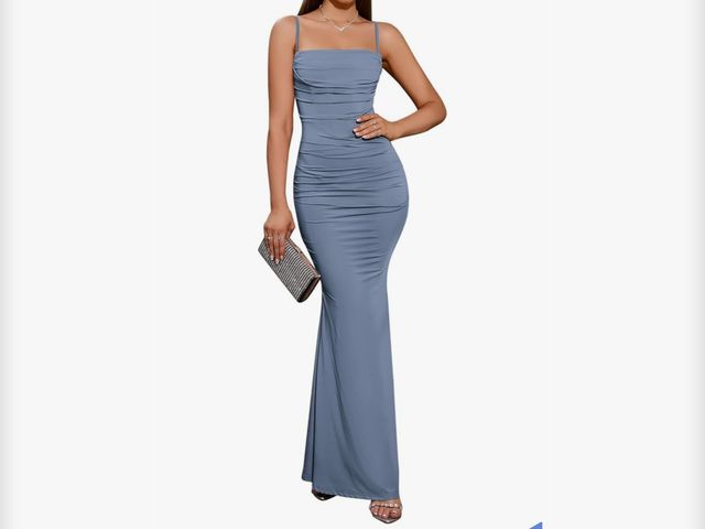 Lot 96-181421 - EYNMIN Women's Sleeveless Bodycon Corset Maxi Dress Spaghetti Strap Ruched Elegant Evening Wedding G...