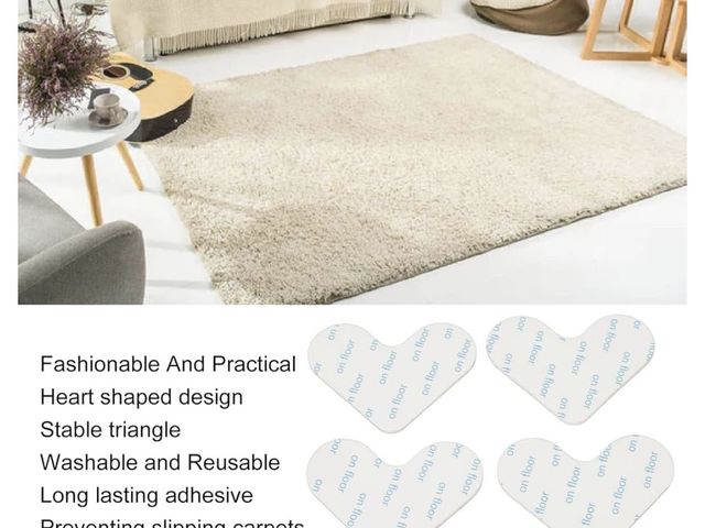 Lot 96-232793 - Rug Tape, 4 Pack Double Sided Carpet Tape Reusable Washable L Shape Slip Resistant Area Rug Corner T...