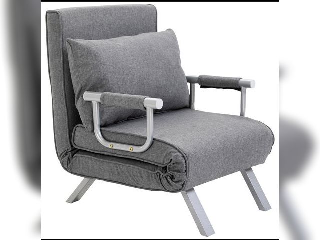 Lot 96-160167 - HOMCOM Single Person Folding 5 Position Convertible Sofa Bed Sleeper Chair Chaise Lounge Couch w/Pil...