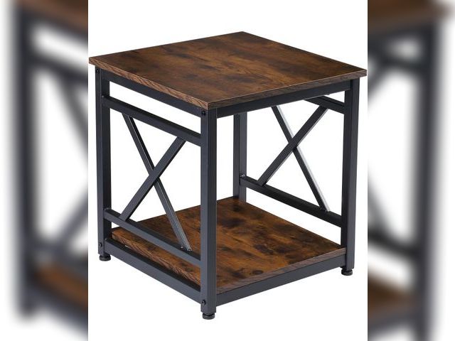 Lot 96-211797 - KSWIN Industrial End Table with 2-Tier Storage Shelf, 18'' Square Side Table with X-Design Metal Fra...