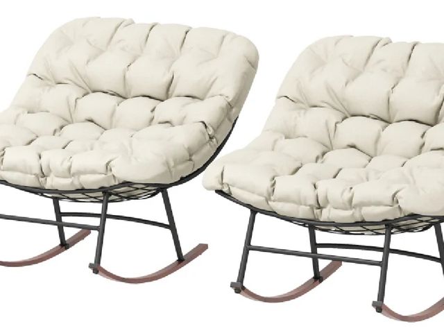 Lot 96-159558 - Outsunny Outdoor Rocking Chair Patio Set of 2, Oversized Rocking Papasan Chairs with Cushions for Ga...
