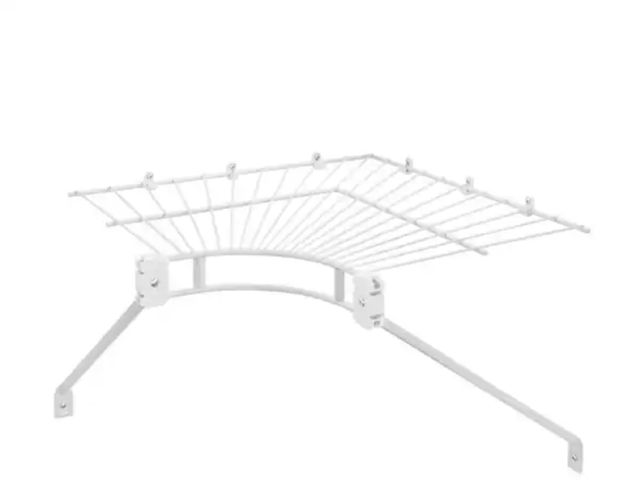 Lot 96-181842 - Everbilt 12 in. Fixed Mount Corner Shelf and Rod missing lower two bars and hardware, shelf only.