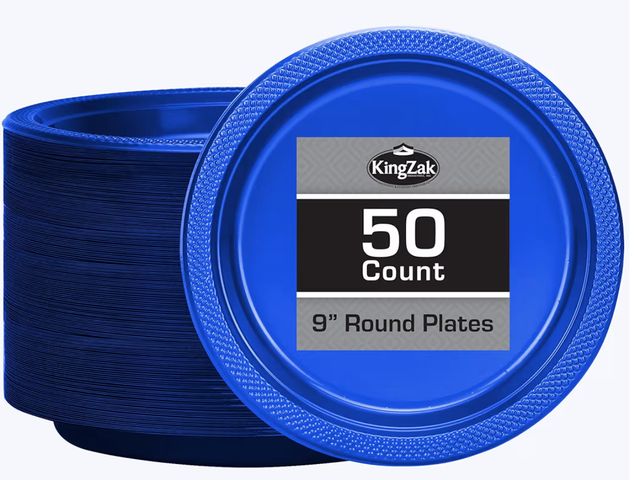 Lot 96-186783 - Blue Plastic Plates 9 Inch - 50 count - Plastic Solid Round Party Plates For Weddings, BBQs, Birthda...
