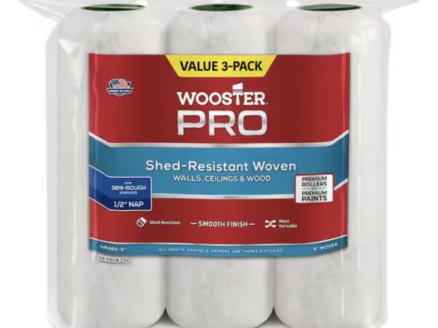 Lot 96-211713 - Wooster 9 in. x 1/2 in. High-Density Fabric Pro White Woven Roller Cover Applicator/Tool (3-Pack) Ne...