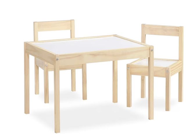 Lot 96-178599 - 3-Piece Kiddy Table &amp; Chair Set

New. Actual item is navy blue not wood/white