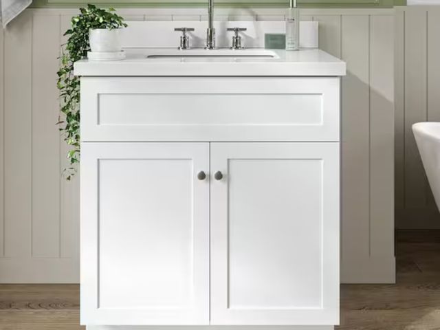 Lot 96-162504 - 30 in. Single Sink White Bath Vanity with White Cultured Marble Top (Assembled) New