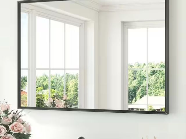 Lot 96-211361 - KeonJinn 40 in. W x 30 in. H Rectangle Aluminum Framed Wall Bathroom Vanity Mirror in Black MSRP $15...