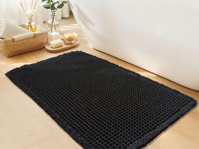 Lot 96-212228 - Black Bathroom Rug - Waffle Bath Mat Non Slip Washable, Super Absorbent &amp; Quick Dry, Small Boho ...