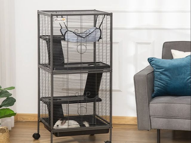 Lot 96-150872 - PawHut Metal Small Animal Cage Rolling Big Ferret Cage, Chinchilla Cage, Sugar Glider Cage, with Ham...