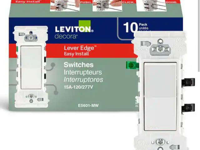 Lot 96-180080 - Leviton Decora Lever Edge 15 Amp 120/277 Volt Single Pole Switch, White (10-Pack) E5601-MW New