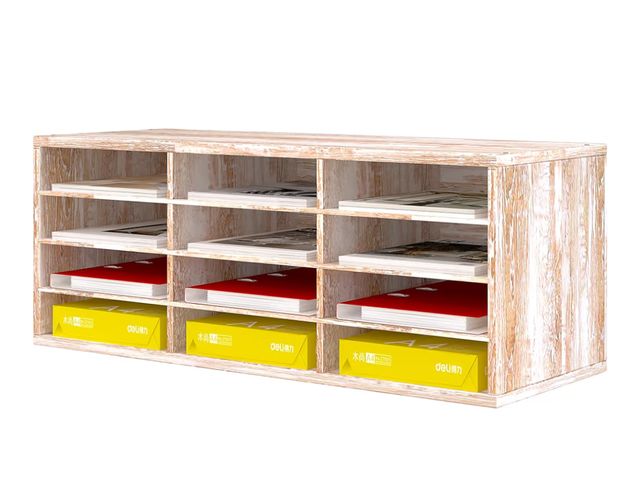 Lot 96-178409 - Wood Paper Storage Organiser for Desk, 12 Compartments Wooden File Sorter with Adjustable Shelves, M...