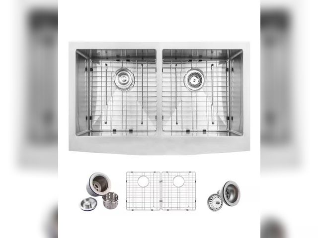 Lot 96-156547 - Glacier Bay
Professional 33 in. Apron-Front 50/50 Double Bowl 16 Gauge Stainless Steel Kitchen Sink ...
