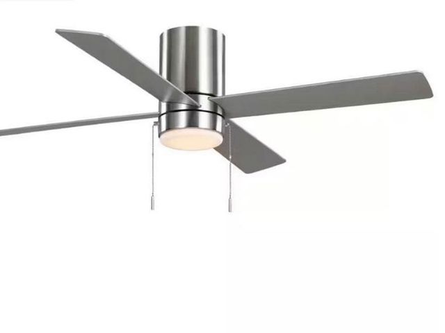 Lot 96-162300 - Hampton Bay Scenic 52 in. Integrated LED Indoor Brushed Nickel Hugger Ceiling Fan with Reversible Mo...