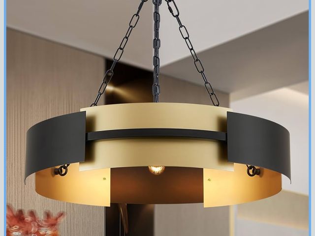 Lot 96-176098 - 26-Inch Modern Chandelier Industrial Black and Gold Light Fixture Large Drum Pendant Lighting for Di...
