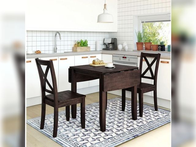 Lot 96-168213 - 3-Piece Wood Drop Leaf Dining Table Set with 2 X-Back Chairs, Space-Saving Breakfast Nook Dining Set...