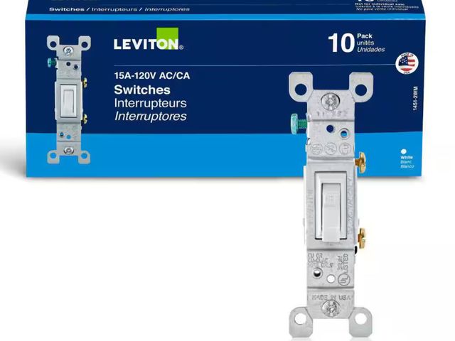 Lot 96-164943 - Leviton
15 Amp Single-Pole Switch, White (10-Pack) 1451-2WM

New