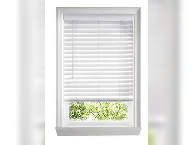 Lot 96-211841 - Home Decorators Collection
White Cordless Faux Wood Blinds for Windows with 2 in. Slats - 48.5 in. W...