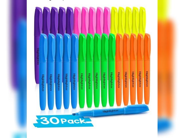 Lot 96-170555 - V-Opitos 30 Pack Highlighters in 6 Assorted Colors, No Bleed, Bright With Soft Chisel Tips, Ideal fo...