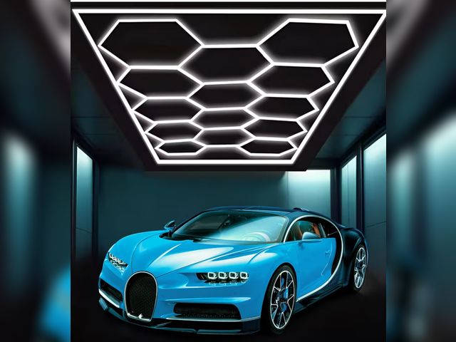 Lot 96-189812 - Large Hexagon Garage Lights 14 Hex Led Lights with Rectangle Frame Octagon Honeycomb Commercial Ligh...