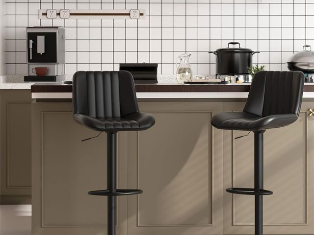 Lot 96-180685 - JAMFLY Bar Stools Set of 2, Swivel Bar Height Chairs Set of 2, Adjustable Tall Leather Bar Stools fo...