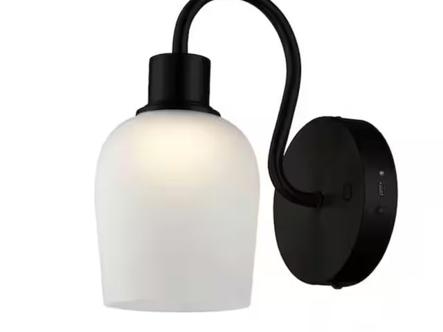 Lot 96-165089 - Monteaux Lighting
9.88 in. 1-Light Black LED Rechargeable Battery Operated Wall Sconce with Frosted ...