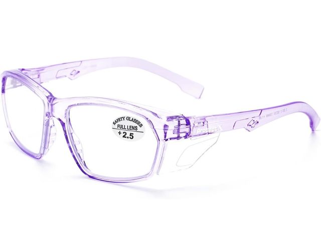 Lot 96-233355 - Stylish Safety Glasses Anti-Fog Scratch Lilac Readers 2.5 Safety Glasses with Readers 2.5, Men Women...