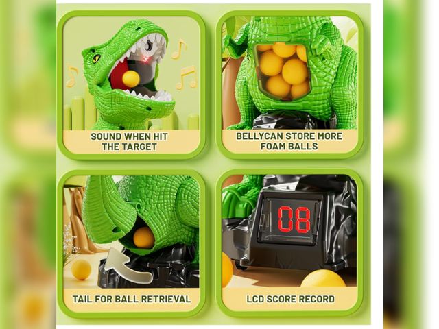 Lot 96-230509 - NIPLOOOW Dinosaur Shooting Toys for Kids 3-5 Years, Movable Target Shooting Games with 2 Air Pump La...