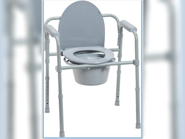 Lot 96-190636 - Drive Medical Folding Steel Bedside Commode Chair - Portable 3-in-1 Toilet Solution - Adjustable Hei...