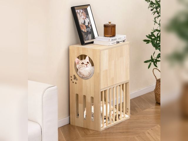 Lot 96-198703 - Costway 2 Tier Cat Condo, Indoor Cat House 
New