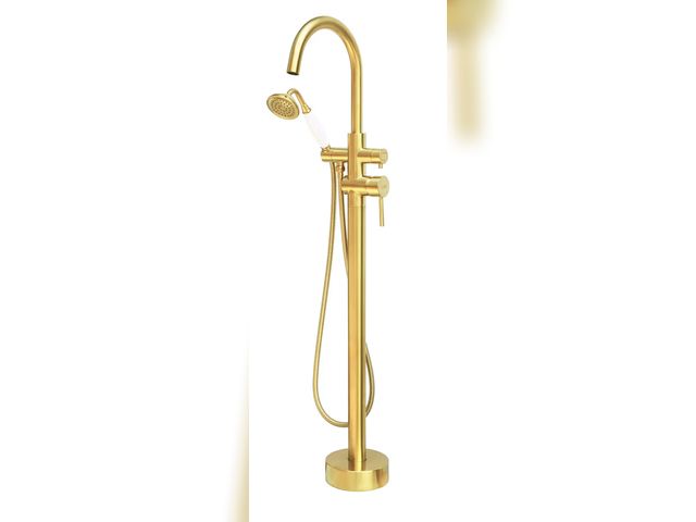 Lot 96-181235 - Freestanding Bathtub Faucet Brushed Gold Floor Mount Tub Filler Faucets High Flow 11.9GAL with Handh...