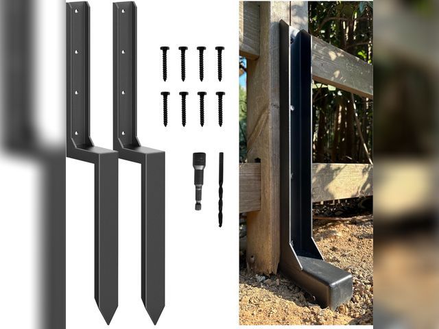 Lot 96-177093 - Fence Post Repair Kit - One-Piece Steel Anchor Stakes to Quick Fix Broken/Leaning 4x4/6x6 Wood Posts...